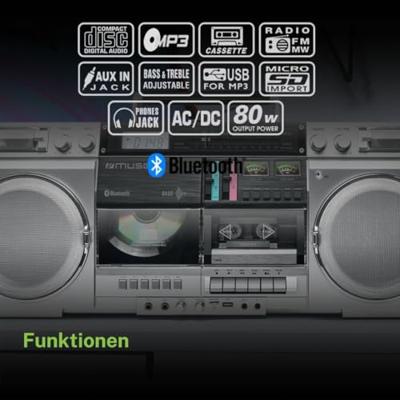 Muse M-380GBS - Ghettoblaster met, FM, CD, cassette, USB, SD, 80 Watt Muse M-380GBS - Ghettoblaster met, FM, CD, cassette, USB, SD, 80 Watt