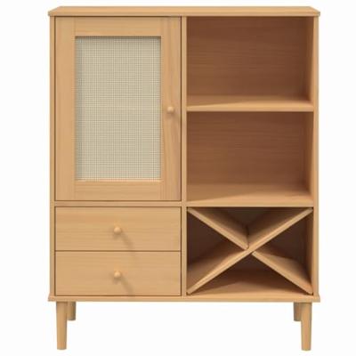 Hoge kast SENJA 90x40x112 cm rattan look grenenhout bruin