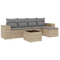 6-delige Loungeset met kussens poly rattan beige - thumbnail