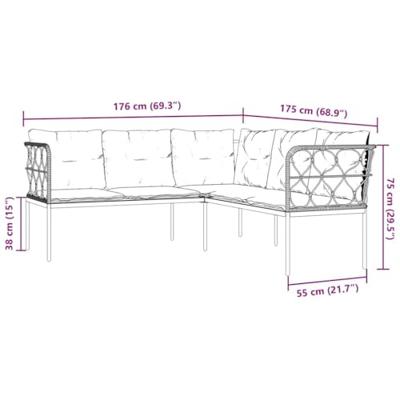 Loungeset met kussens staal en textileen zwart