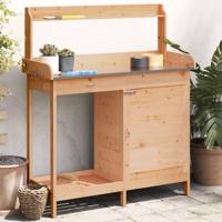 VidaXL Oppottafel met kast 110,5x45x124,5 cm massief vurenhout bruin - thumbnail