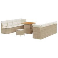 Tuinbankenset met kussen 11 pcs Beige poly rattan - thumbnail