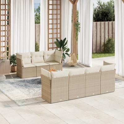 8-delige Loungeset met kussens poly rattan beige