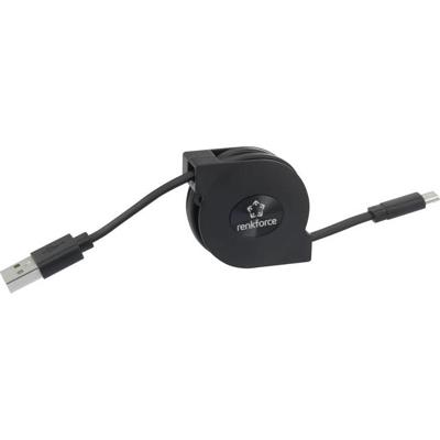 Renkforce RF-4352332 USB-kabel USB 2.0 USB-A stekker, USB-micro-B stekker 0.80 m Zwart