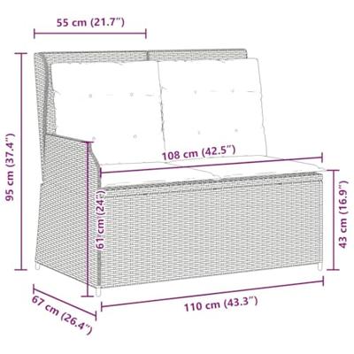 Tuinbankje verstelbaar met kussens poly rattan bruin