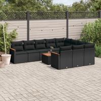11-delige Loungeset met kussens poly rattan zwart - thumbnail