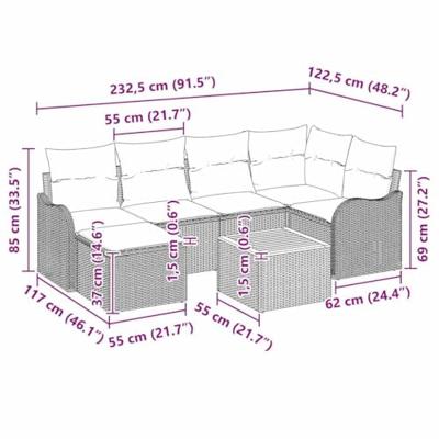 Tuinbankenset met kussen 7 pcs Zwart poly rattan
