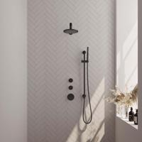 Brauer Black Carving Thermostatische Regendoucheset Inbouw - Hoofddouche 20 cm - Rechte Wandarm - Handdouche Staaf - Doucheslang - Geintegreerde Glijstang - Mat Zwart - thumbnail