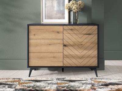 Commode ADAMAS 1 deur 3 lades zwart/evoke eik Commode ADAMAS 1 deur 3 lades zwart/evoke eik