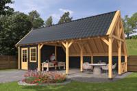 Tuindeco Billund Type 8 kapschuur 893x460 cm Red Class Wood vuren onbehandeld met wanden vuren zwart gespoten- Kapschuurdak- Hout- Tuindeco - thumbnail