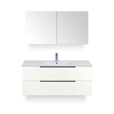 Seville Badmeubelset 120 cm - 2 laden Wit Hoogglans Edge - Wastafel Enjoy Enkel - met Spiegelkast
