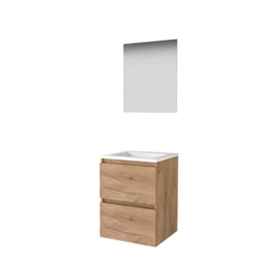 Basic-Line Ultimate 46 Badkamermeubelset - 50 x 46 cm - Greeploos - 2 Lades - Acryl Wastafel - 1 Kraangat - Spiegel met Indirecte LED Verlichting - Whisky Oak