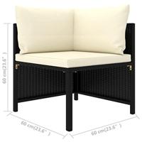 4-delige Loungeset met kussens poly rattan zwart - thumbnail