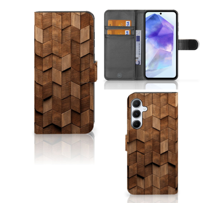 Book Style Case voor Samsung Galaxy A55 Wooden Cubes Book Style Case voor Samsung Galaxy A55 Wooden Cubes