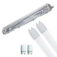 LED Waterdichte TL Armatuur met T8 Buizen - Velvalux Strela - 60cm - Dubbel - Koppelbaar - Waterdicht IP65 - 16W - Helder/Koud Wit 6400K - thumbnail