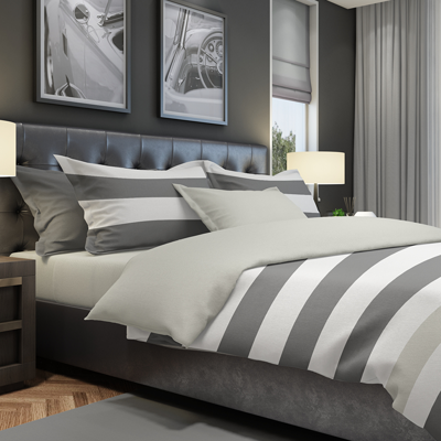 The One Dekbedovertrek Stripe Dark Grey / Light Grey-240x220cm The One Dekbedovertrek Stripe Dark Grey / Light Grey-240x220cm