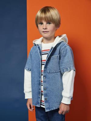 Hemd met gelaagd effect en sweater met capuchon voor jongens double stone Hemd met gelaagd effect en sweater met capuchon voor jongens double stone