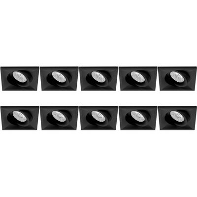 Spot Armatuur 10 Pack - Pragmi Qiundo Pro - GU10 Inbouwspot - Vierkant - Zwart - Aluminium - Kantelbaar - 80mm