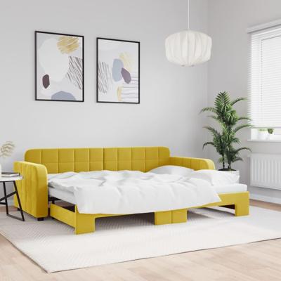 Slaapbank met onderschuifbed 80x200 cm fluweel geel