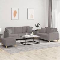 3-delige Loungeset met kussens stof taupe - thumbnail