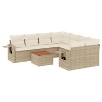 9-delige Loungeset met kussens poly rattan beige - thumbnail