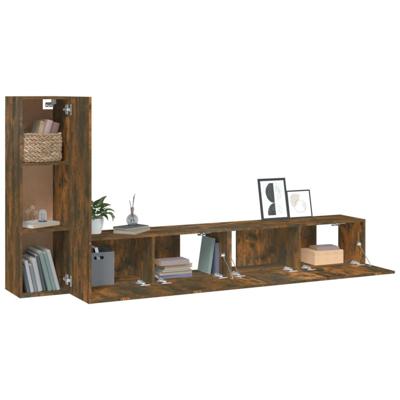3-delige Tv-meubelset bewerkt hout gerookt eikenkleurig - thumbnail