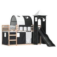 Stapelbed met glijbaan en gordijnen wit en zwart 90x190 cm - thumbnail