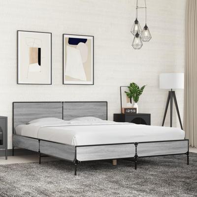 Bedframe bewerkt hout metaal grijs sonoma eiken 150x200 cm