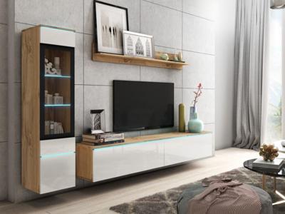 Tv-meubel set VITTORIO 4 deuren wotan eik/hoogglans wit