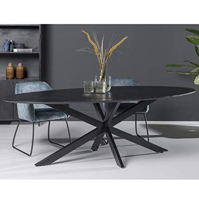 LivingFurn Ovale Eettafel 'Oslo' Mangohout en staal, kleur Zwart, 180 x 90cm