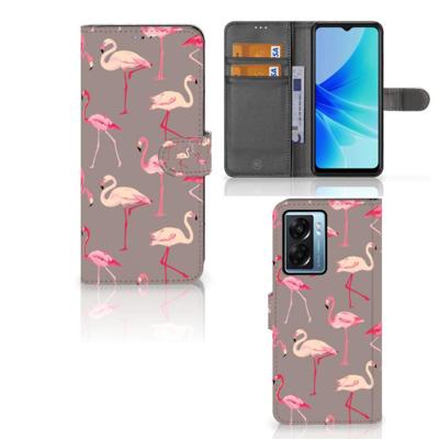OPPO A77 5G | A57 5G | Telefoonhoesje | Met pasjeshouder | Flamingo