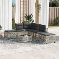 3-delige Loungeset met kussens poly rattan lichtgrijs - thumbnail