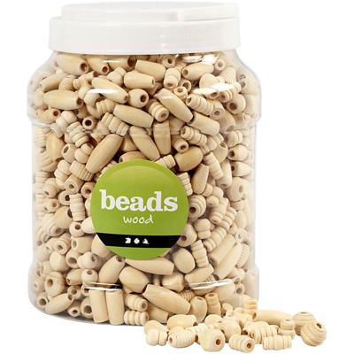 Creativ Company Houten kralen, afm 5-28 mm, gatgrootte 2,5-3 mm, ca. 1462 stuk, 850 gr, 2 l/ 1 emmer