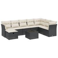 8-delige Loungeset met kussens poly rattan zwart - thumbnail