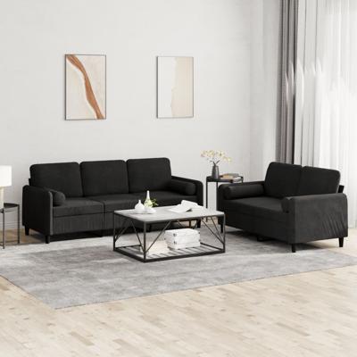 2-delige Loungeset met kussens fluweel zwart - thumbnail