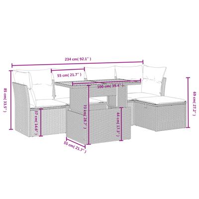 6-delige Loungeset met kussens poly rattan acacia zwart - thumbnail