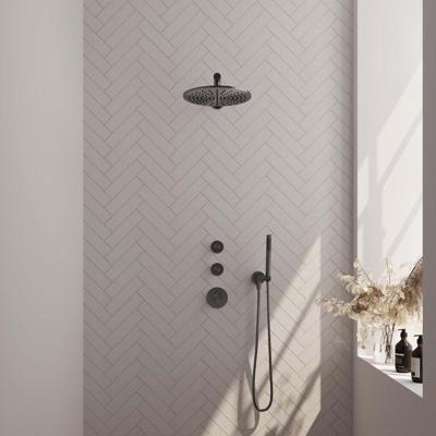 Brauer Gunmetal Edition Thermostatische Regendoucheset Inbouw - Hoofddouche 30 cm - Rechte Wandarm - Handdouche Staaf - Doucheslang - Wandaansluitbocht - Gunmetal