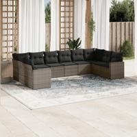 10-delige Loungeset met kussens poly rattan grijs - thumbnail