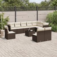 11-delige Loungeset met kussens poly rattan bruin - thumbnail