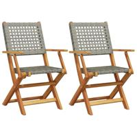 Tuinstoelen 2 st massief acaciahout en poly rattan grijs - thumbnail