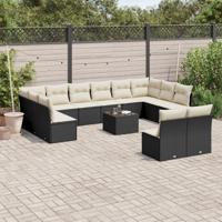 13-delige Loungeset met kussens poly rattan zwart - thumbnail