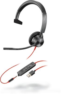 Blackwire 3315-M - USB Headset - mono - op oor - met bekabeling - USB-A, 3,5 mm-stekker - voor Microsoft Teams Blackwire 3315-M - USB Headset - mono - op oor - met bekabeling - USB-A, 3,5 mm-stekker - voor Microsoft Teams
