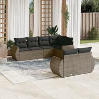 7-delige Loungeset met kussens poly rattan grijs - thumbnail