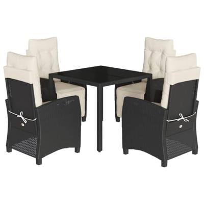 5-delige Tuinset met kussens poly rattan zwart