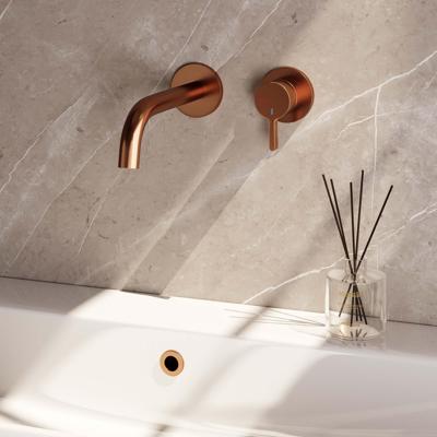 Brauer Copper Edition Wastafelmengkraan inbouw - gebogen uitloop links - hendel middel dik - model E 1 - PVD - geborsteld koper 5-GK-004-B1-65