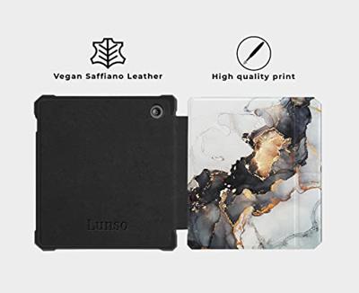Lunso - Kobo Libra 2 (7 inch) - Vegan saffiano leren sleepcover hoes - Marble Magnus Lunso - Kobo Libra 2 (7 inch) - Vegan saffiano leren sleepcover hoes - Marble Magnus