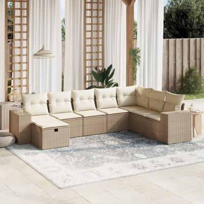 8-delige Loungeset met kussens poly rattan beige