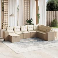 8-delige Loungeset met kussens poly rattan beige - thumbnail
