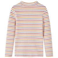Kindershirt met lange mouwen lage col 128 gestreept ecru - thumbnail