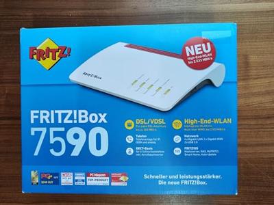 AVM FRITZ!Box 7590 WLAN AC+N router (DSL/VDSL, 1.733 MBit/s (5GHz) & 800 MBit/s (2,4 GHz), tot 300 MBit/s met VDSL-supervectoring 35b, WLAN Mesh, DECT-basis, Media Server, geschikt voor Duitsland)